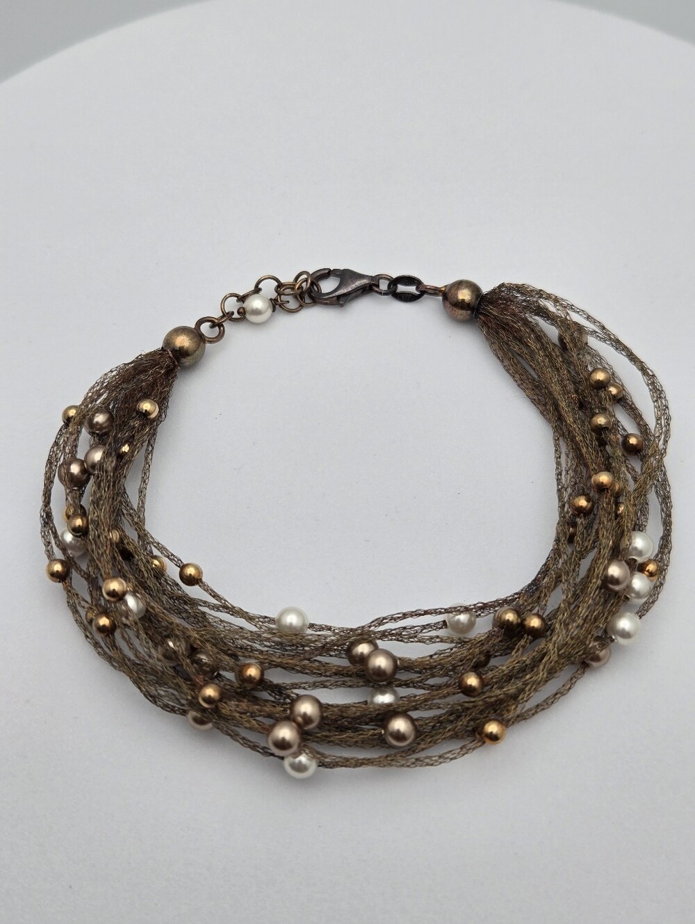 Multi-Strand Pearl Bracelet Italy 925 Sterling Silver  7.5” + 1”